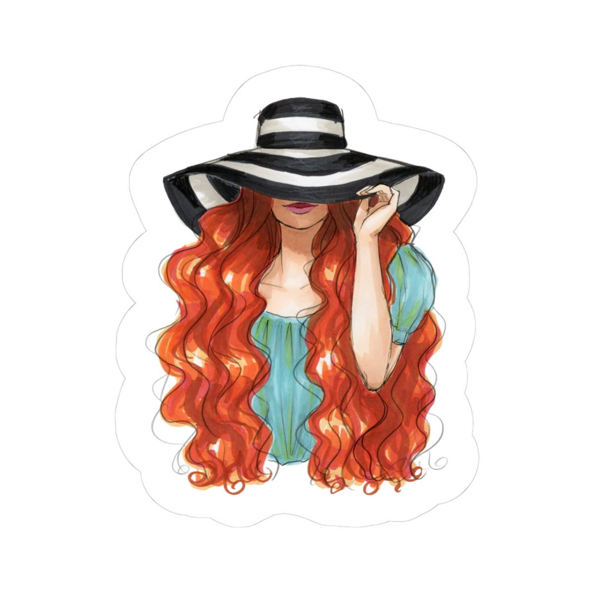Striped Sun Hat | Fashion Illustration (Sticker)
