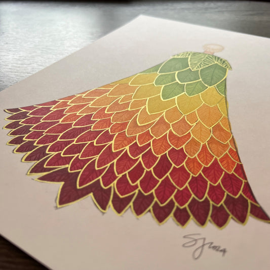 Autumnal Glory Cape | Fun & Whimsical Fashion Illustration (ORIGINAL)