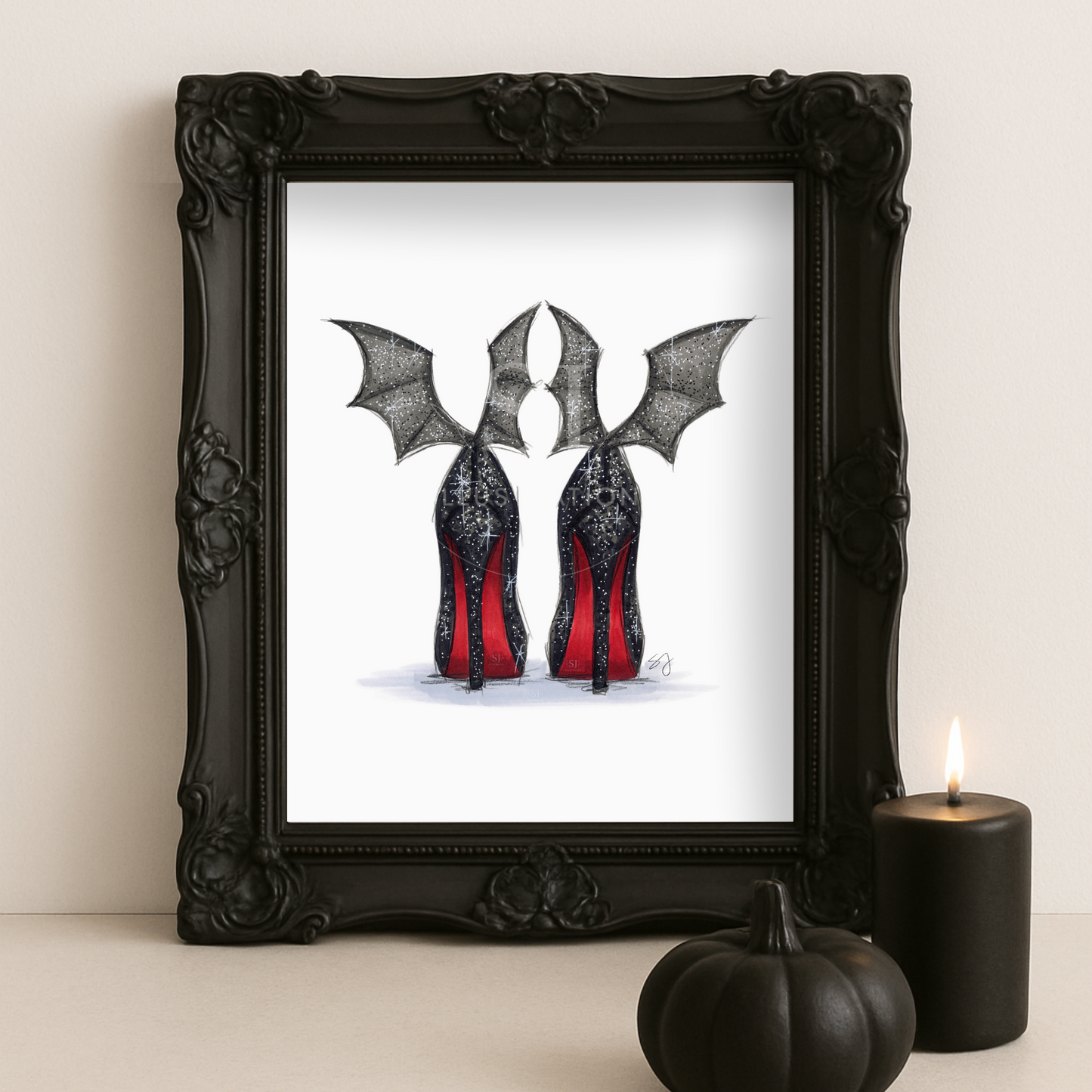 Batty Heels | Fun Halloween Fashion Illustration (EMBELLISHED PRINT)