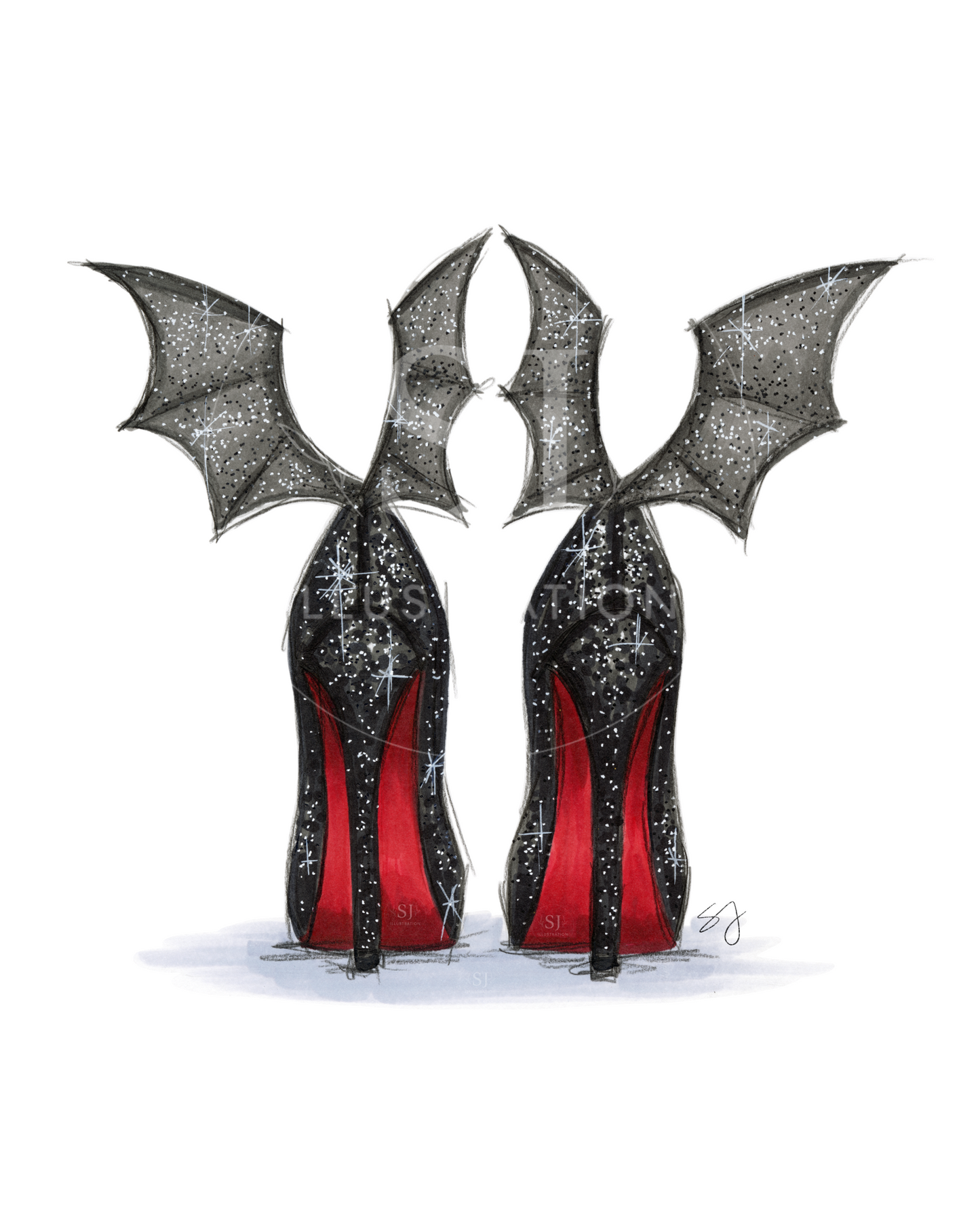 Batty Heels | Fun Halloween Fashion Illustration (EMBELLISHED PRINT)