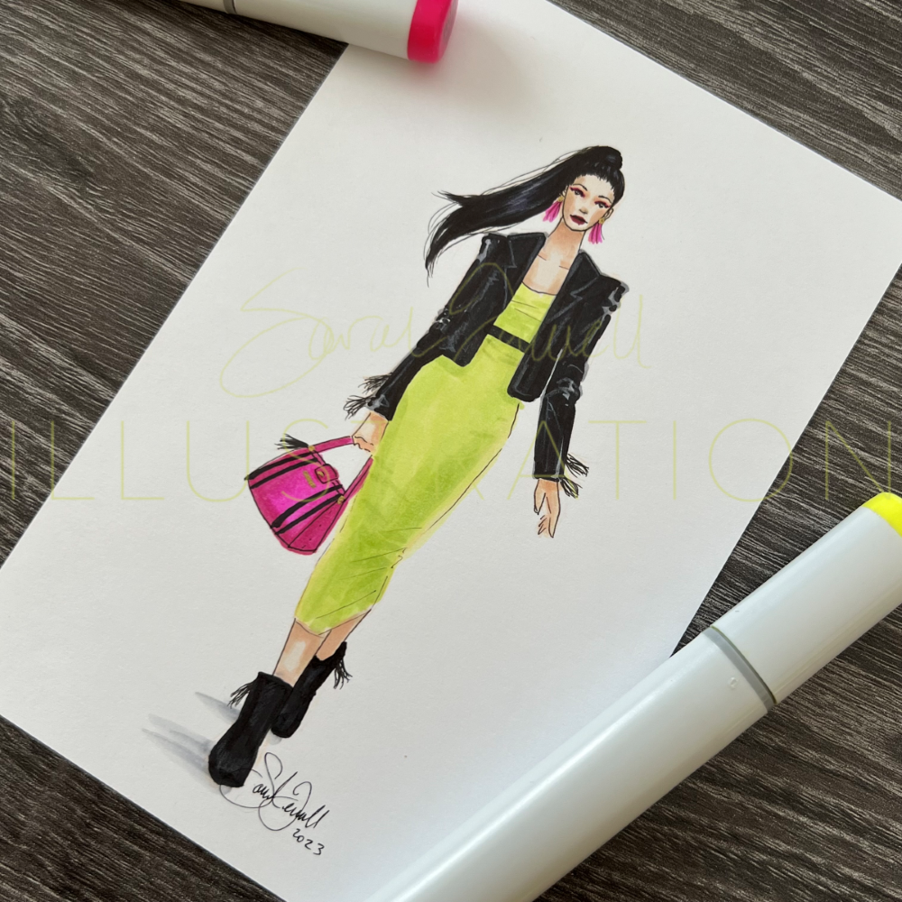 Chartreuse and Leather | Casual Fashion Illustration (4x6" ORIGINAL)