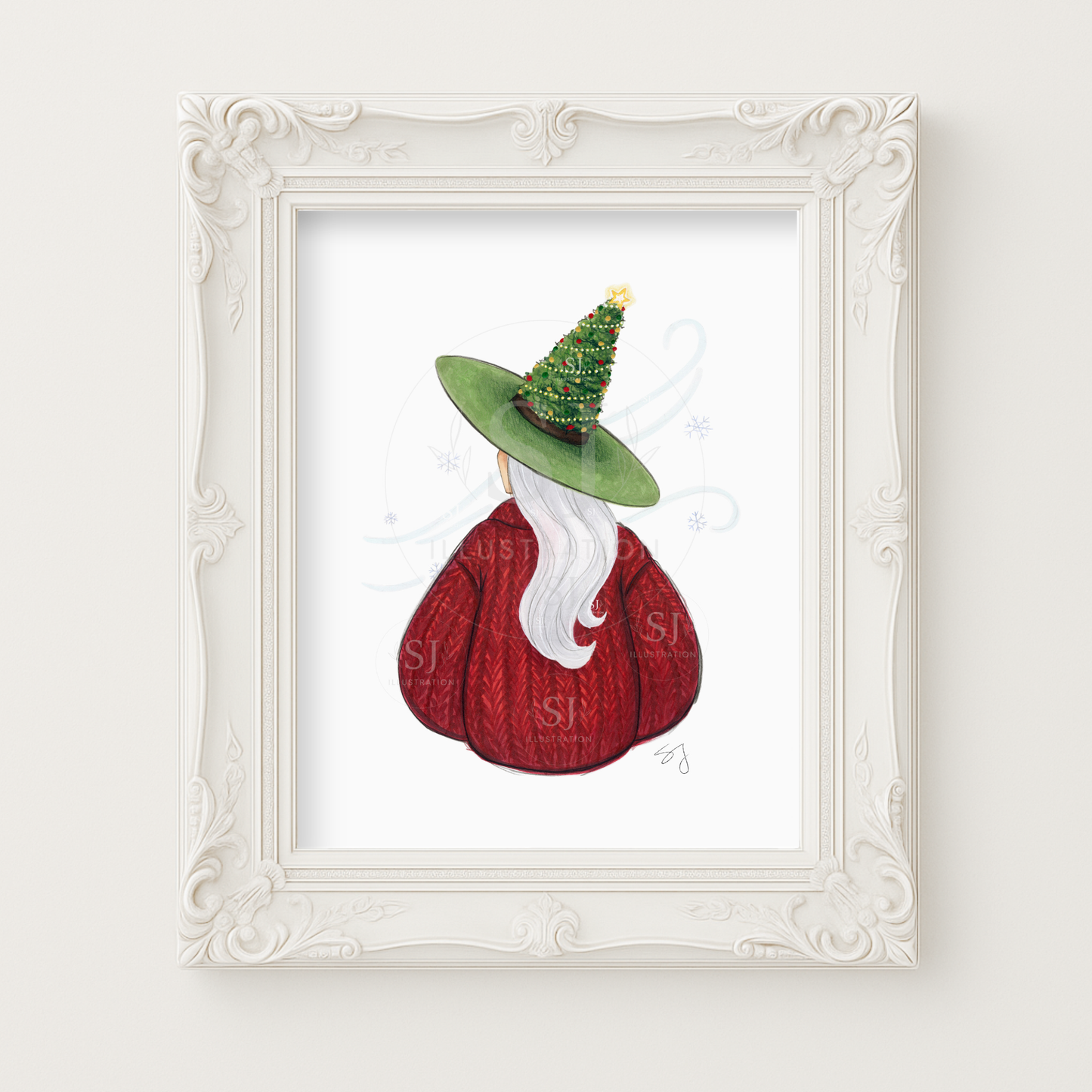 Cozy Christmas Witch (Cozy Witch Series) | Christmas Holiday Witch Illustration (EMBELLISHED PRINT)