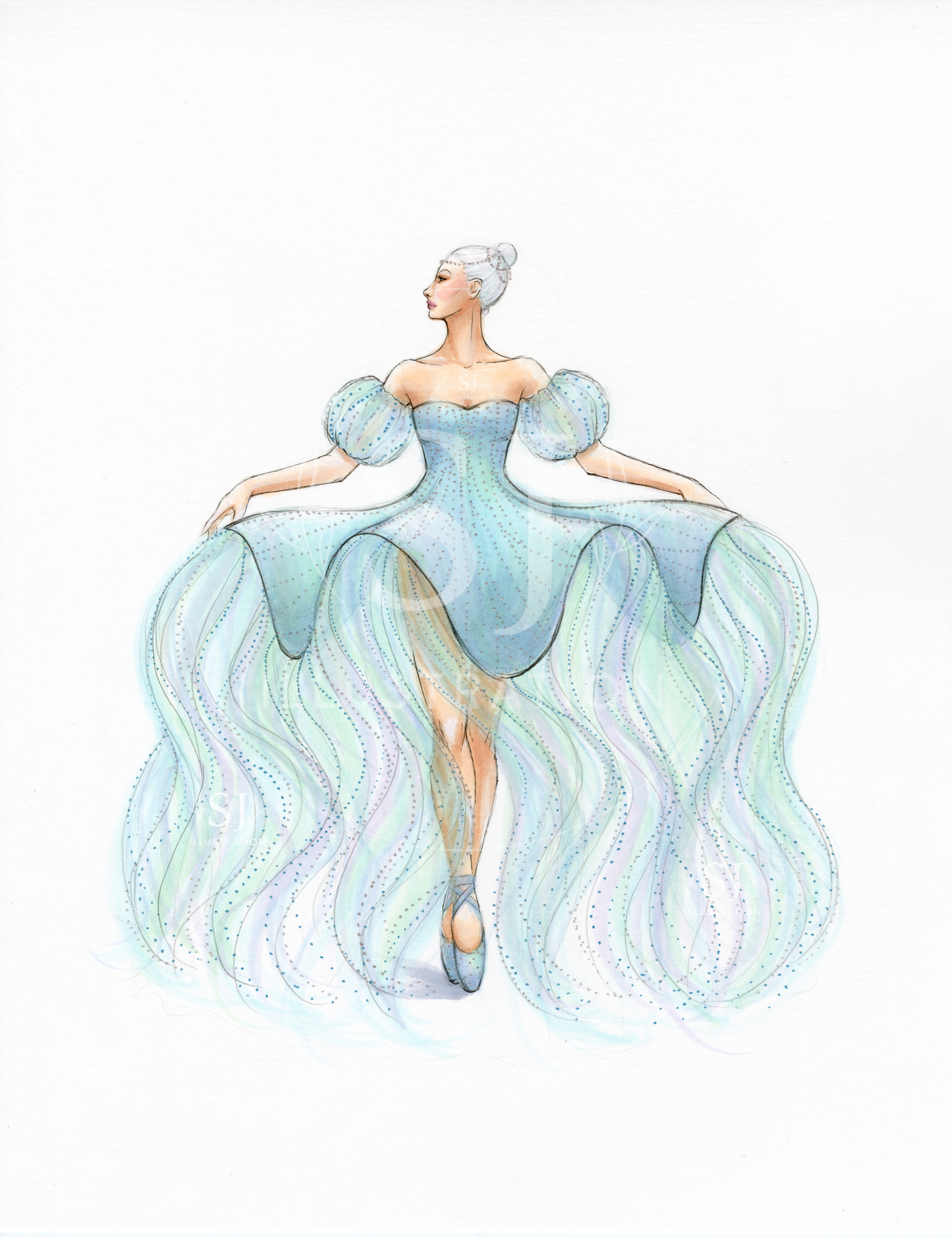 Dance of the Jellyfish | Whimsical Ballerina Fashion Illustration (ORIGINAL)