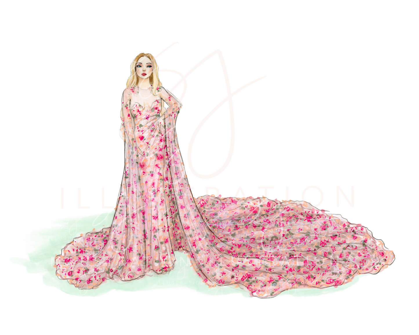 Floral Gala Gown | Red Carpet Fashion Illustration (PRINTS)
