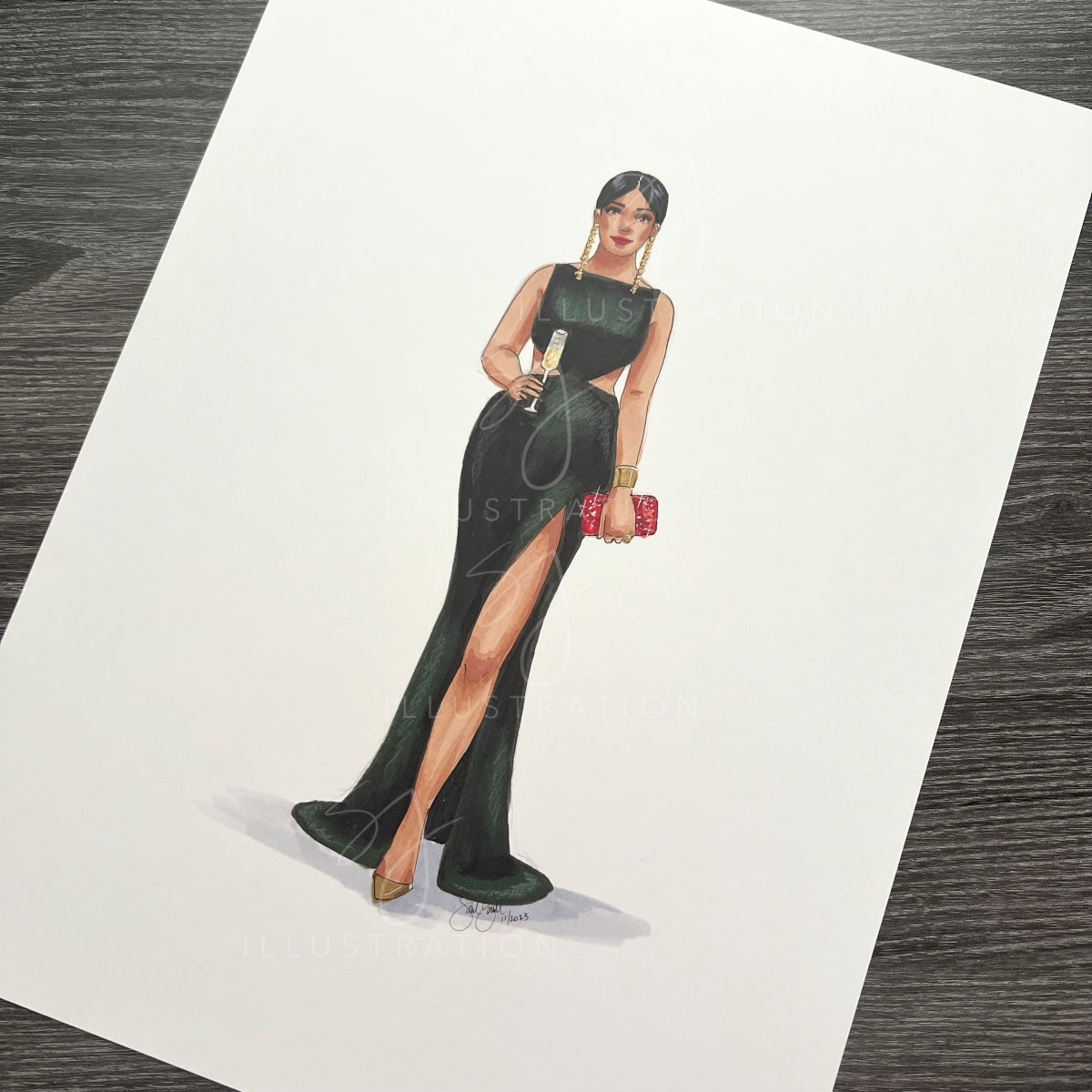 Green Velvet | Holiday Fashion Illustration (ORIGINAL)