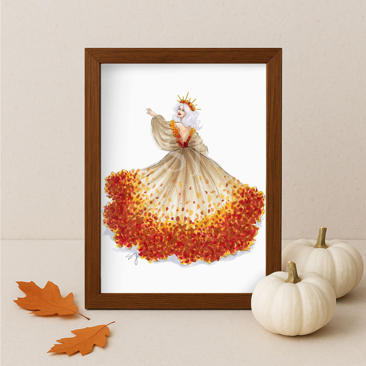 Leafy Queen | Fall Fashion Illustration (EMBELLISHED PRINT)