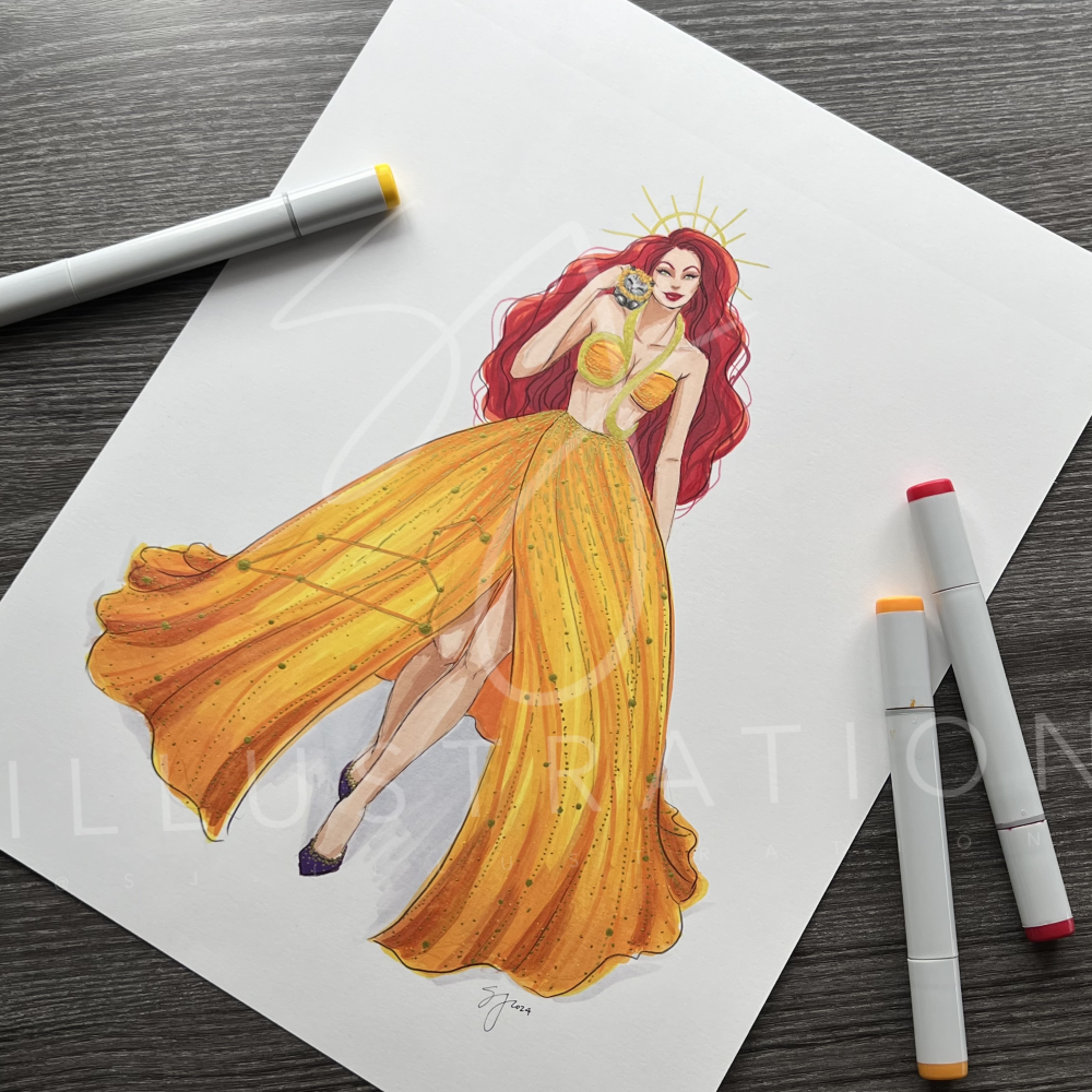 Leo Zodiac Fashion Illustration (ORIGINAL) – SJ Illustration