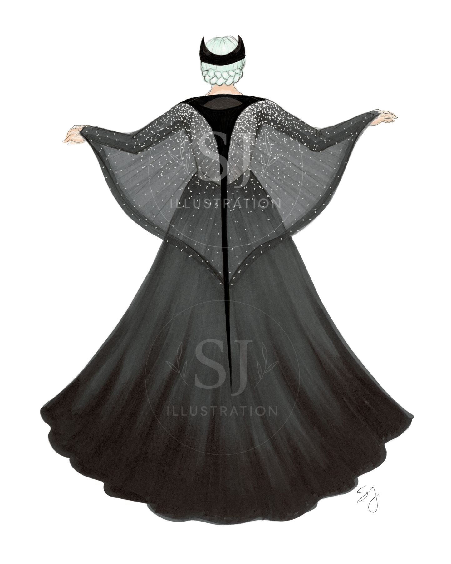 Manta Ray Cape | Whimsical Fashion Illustration (EMBELLISHED PRINT)