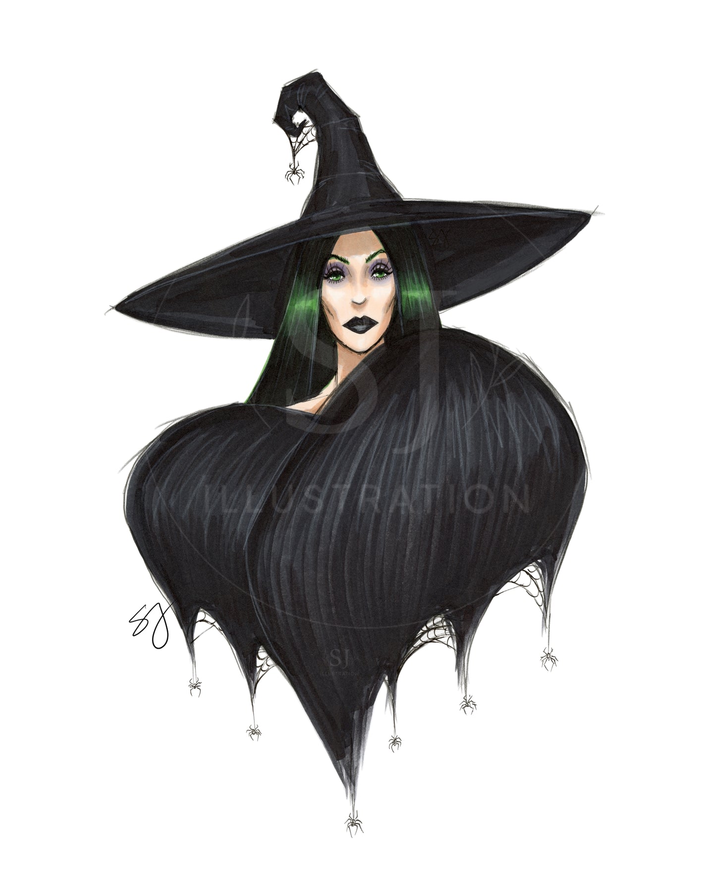 Monochrome Noir | Witchy Halloween Fashion Illustration (ART PRINT)