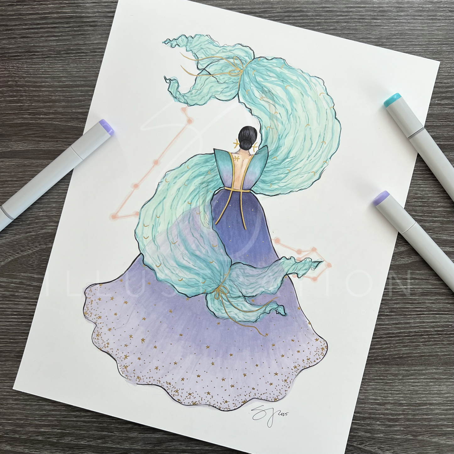 Pisces | Zodiac Fashion Illustration (ORIGINAL)