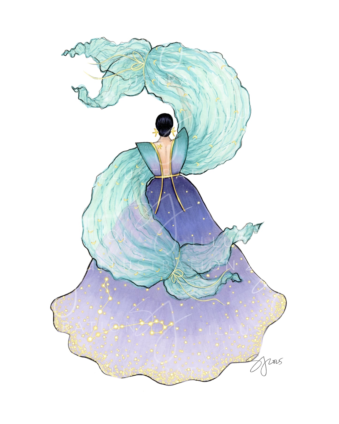 Pisces | Zodiac Fashion Illustration (PRINT)