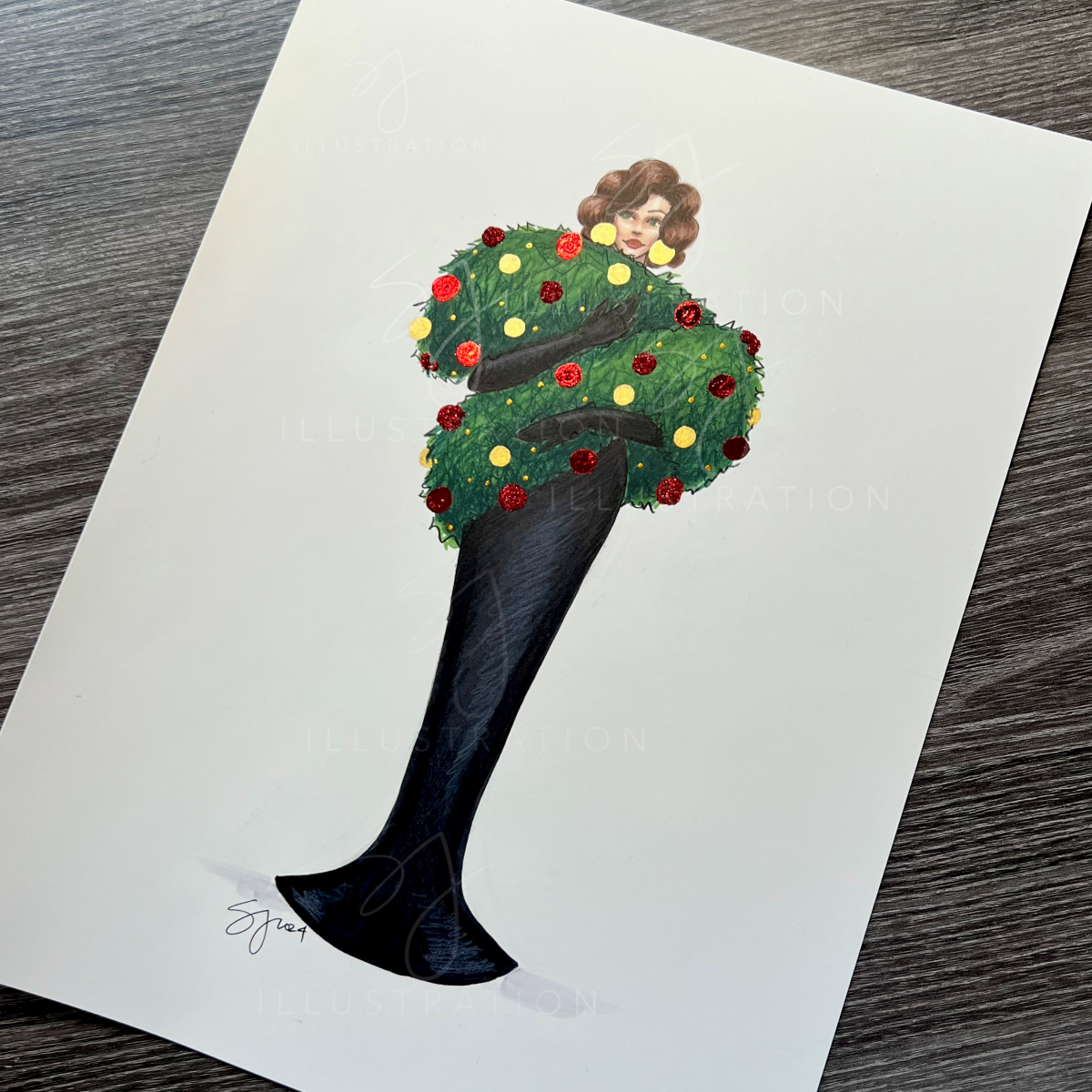 Spruced Up for the Holidays | Whimsical Holiday Fashion Illustration (ORIGINAL)