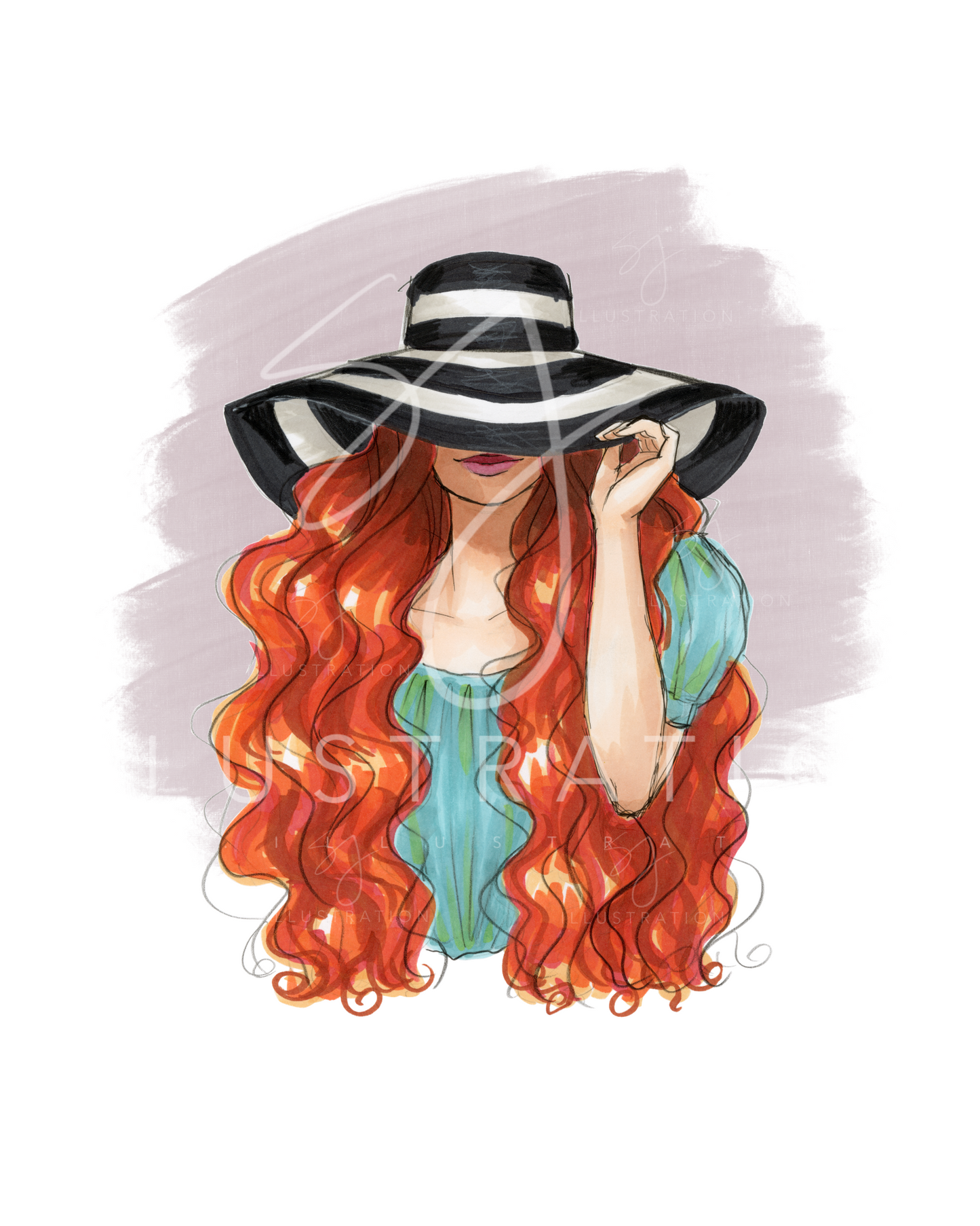 Striped Sun Hat | Fashion Illustration (PRINT)