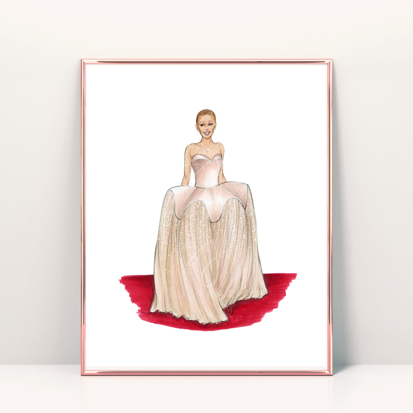 Stunning in Blush (Ariana Grande in Schiaparelli) | Red Carpet Fashion Illustration (PRINT)