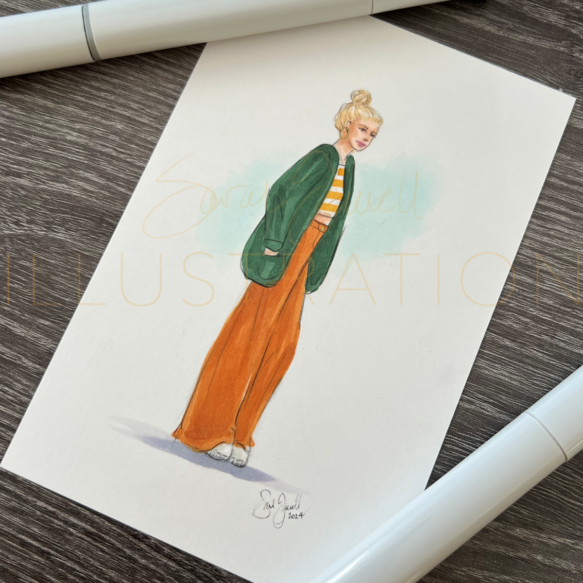 Tangerine and Green | Casual Fashion Illustration (ORIGINAL)