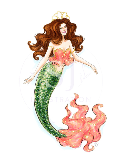 Virgo (series 3) | Zodiac Mermaid Illustration (ART PRINT)
