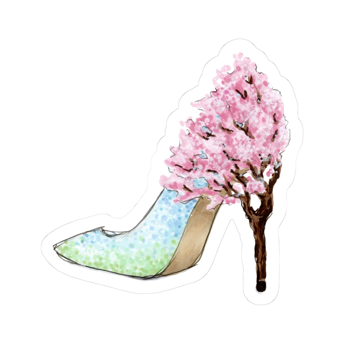 Step Into Spring (Cherry Blossom Heel) | Whimsical Stiletto Fashion Illustration (STICKER)