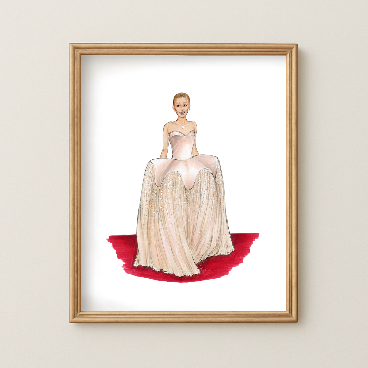 Stunning in Blush (Ariana Grande in Schiaparelli)  |  Red Carpet Fashion Illustration (EMBELLISHED PRINT)