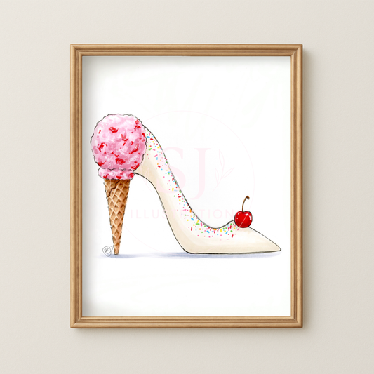 A Sweet Stiletto (Strawberry Ice Cream)  |  Whimsical Stiletto Fashion Illustration (PRINT)