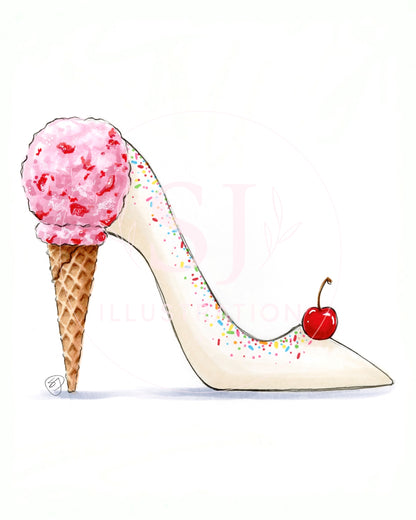 A Sweet Stiletto (Strawberry Ice Cream)  |  Whimsical Stiletto Fashion Illustration (PRINT)