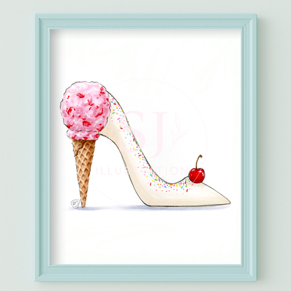 A Sweet Stiletto (Strawberry Ice Cream)  |  Whimsical Stiletto Fashion Illustration (PRINT)