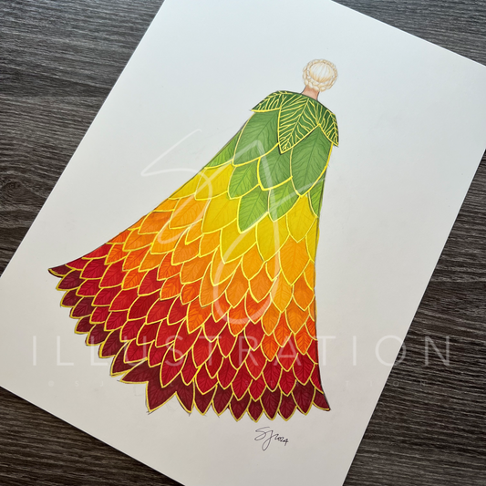 Autumnal Glory Cape  |  Fun & Whimsical Fashion Illustration (ORIGINAL)