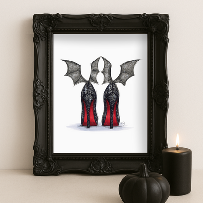 Batty Heels  |  Fun Halloween Fashion Illustration (EMBELLISHED PRINT)