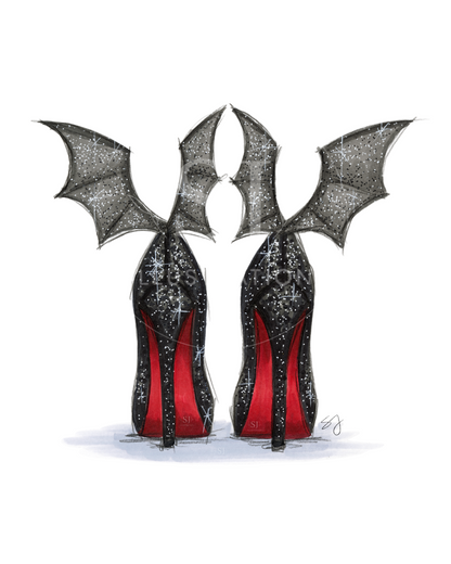 Batty Heels  |  Fun Halloween Fashion Illustration (EMBELLISHED PRINT)