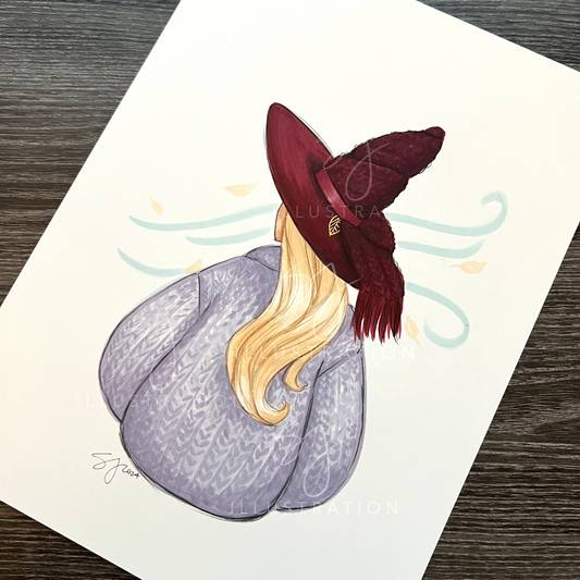 Cozy Witch Series: Brrrgundy Knit  |  Fun Fashion Illustration (ORIGINAL)