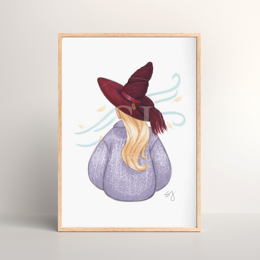 Brrrgundy Knit (Cozy Witch Series)  |  Fun Fall Fashion Illustration (PRINT)