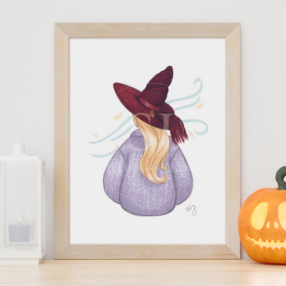 Brrrgundy Knit (Cozy Witch Series)  |  Fun Fall Fashion Illustration (PRINT)