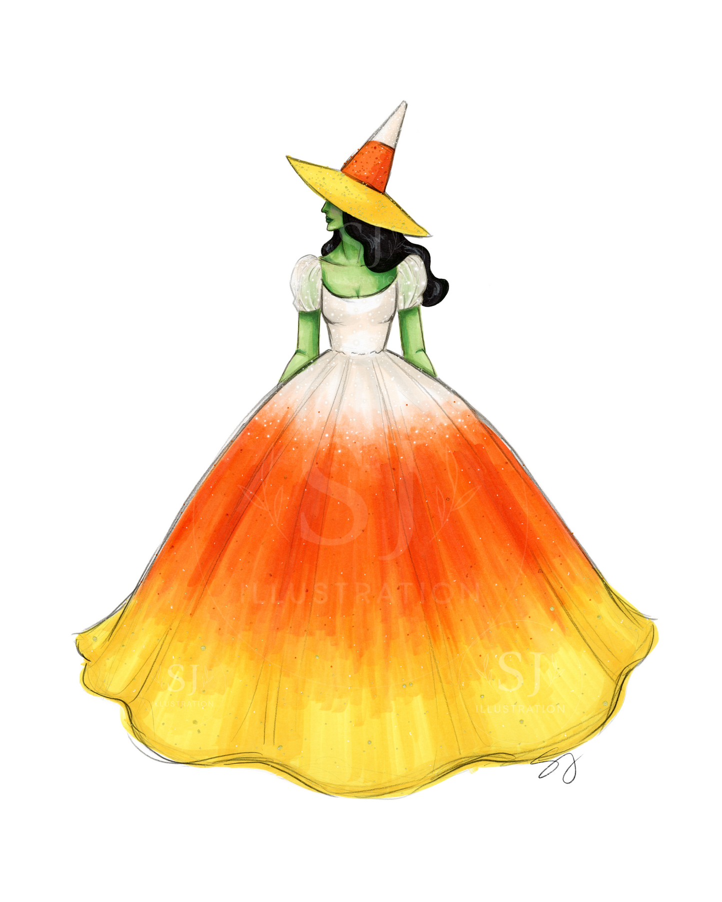 Candy Corn Witch  |  Fun Halloween Witch Fashion Illustration (ART PRINT)