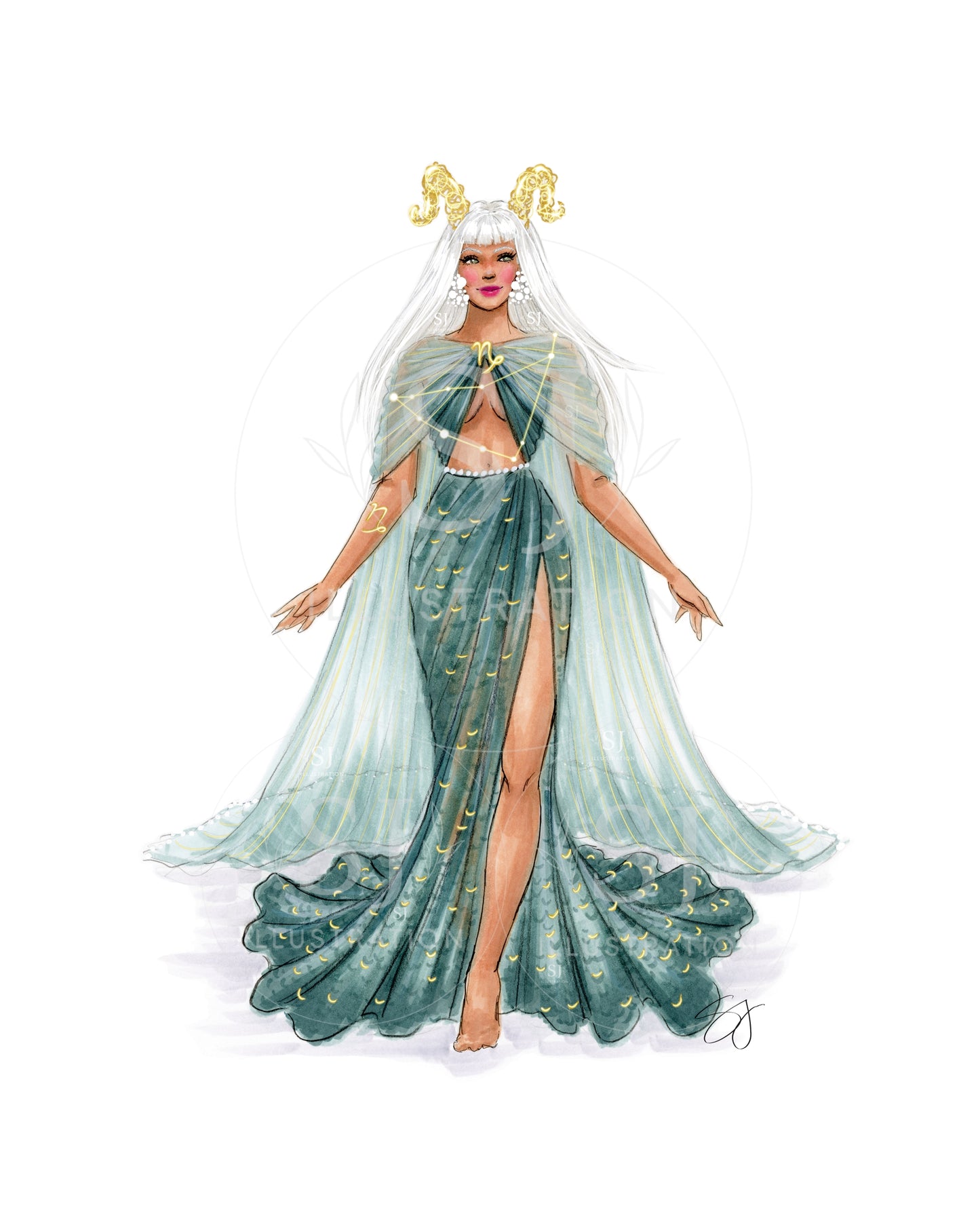 Capricorn (series 1)  |  Zodiac Fashion Illustration (ART PRINT)