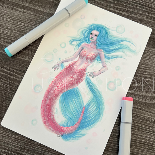 Cotton Candy Mermaid  |  Fantasy & Myth Illustration (ORIGINAL)