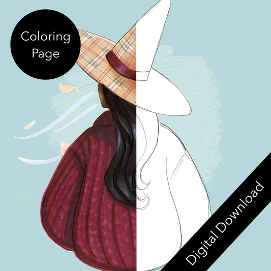 Cozy Witch  |  Cottage Core Fall Witch Fashion Sketch (DIGITAL DOWNLOAD Coloring Page)