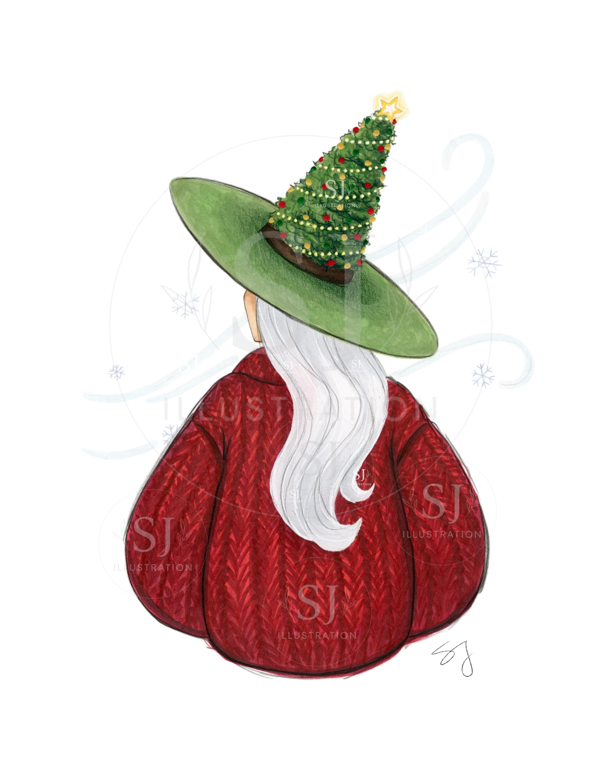 Cozy Christmas Witch (Cozy Witch Series)  |  Christmas Holiday Witch Illustration (EMBELLISHED PRINT)