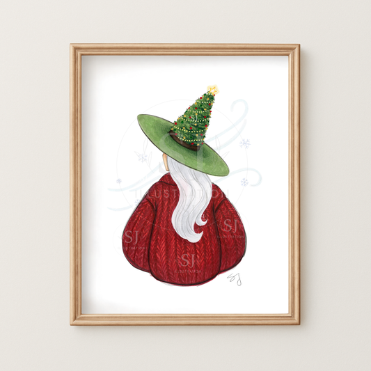Cozy Christmas Witch (Cozy Witch Series)  |  Christmas Holiday Witch Illustration (EMBELLISHED PRINT)