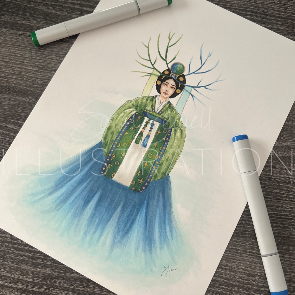 Earth Day Hanbok  |  Traditional Fashion Illustration (ORIGINAL)