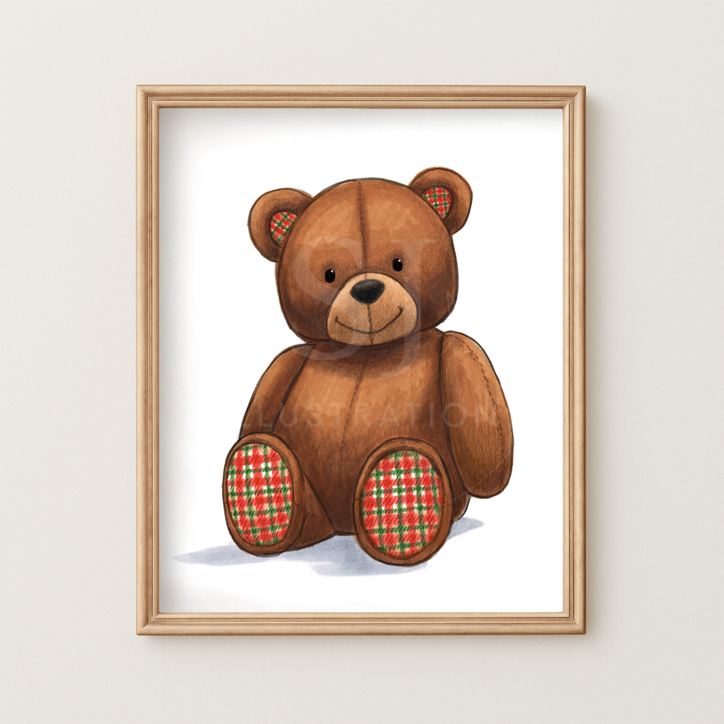 Festive Teddy Bear  |  Fun Holiday Illustration (PRINT)