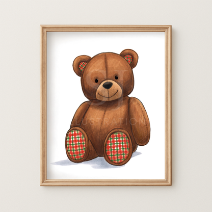 Festive Teddy Bear  |  Fun Holiday Illustration (PRINT)
