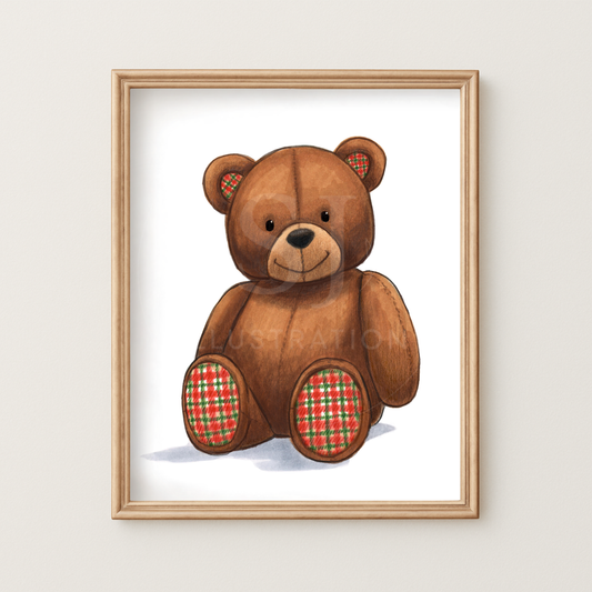 Festive Teddy Bear  |  Fun Holiday Illustration (PRINT)