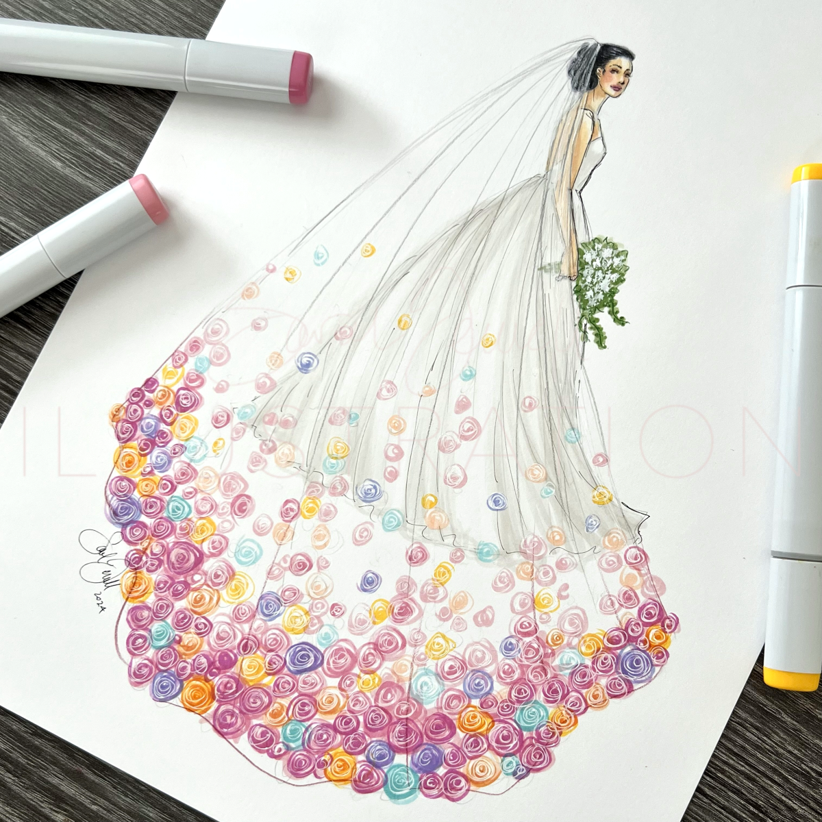 Floral Summer Veil | Bridal Fashion Illustration (ORIGINAL)