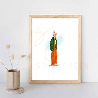 Tangerine and Green  |  Casual Fashion Illustration (EMBELLISHED PRINT)