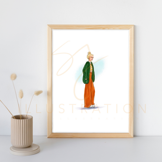 Tangerine and Green  |  Casual Fashion Illustration (PRINT)