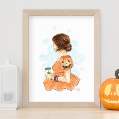 Jack 'o Lantern Sleeves   |  Fun Halloween Fashion Illustration (ART PRINT)