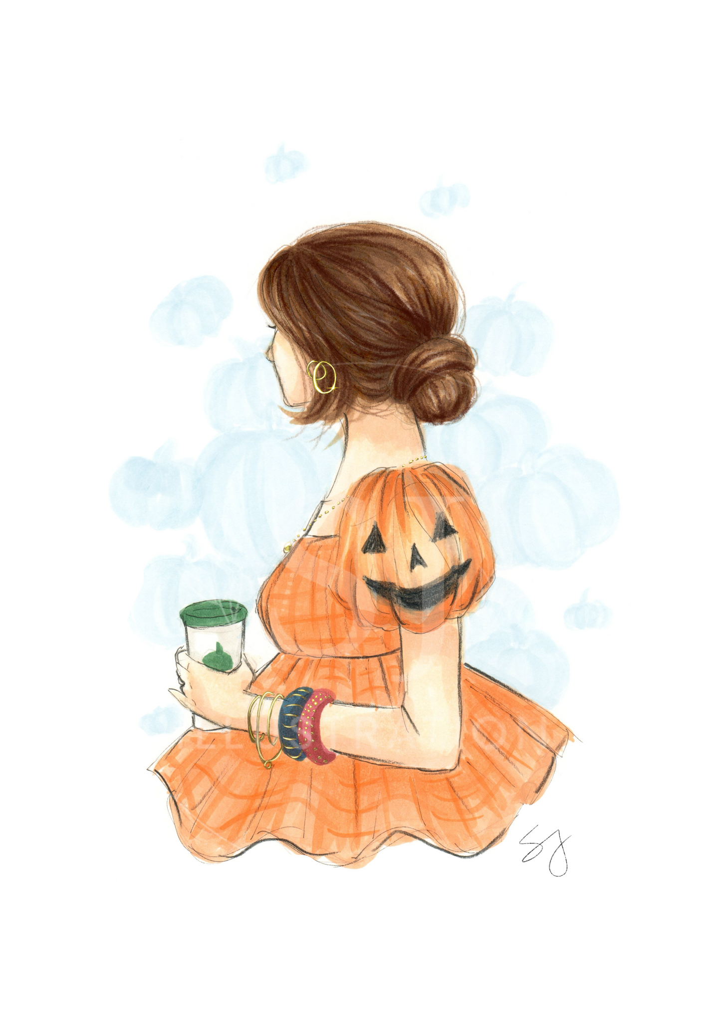 Jack 'o Lantern Sleeves   |  Fun Halloween Fashion Illustration (ART PRINT)