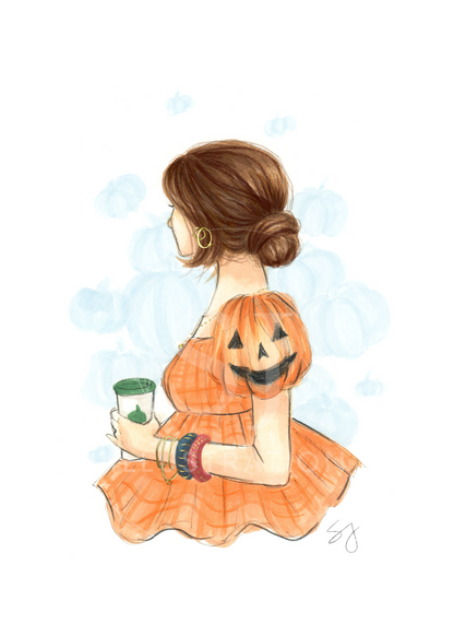 Jack 'o Lantern Sleeves   |  Fun Halloween Fashion Illustration (ART PRINT)