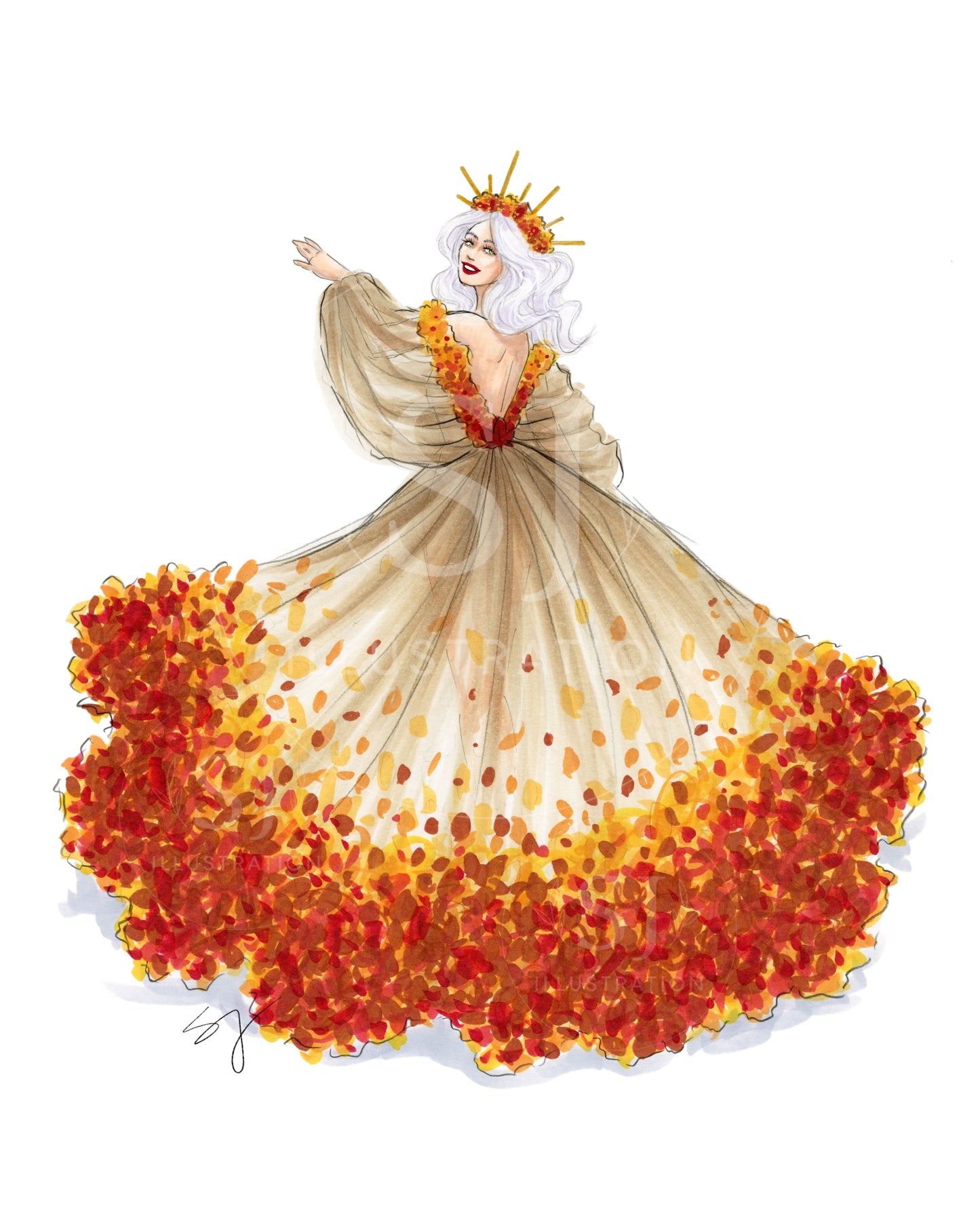 Leafy Queen  |  Fall Fashion Illustration (EMBELLISHED PRINT)