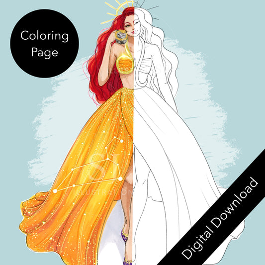 Leo  |  Zodiac Fashion (DIGITAL DOWNLOAD Coloring Page)