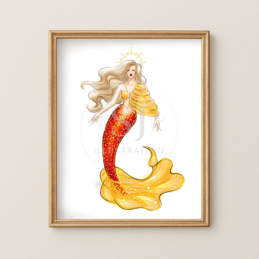 Leo (series 3)  |  Zodiac Mermaid Illustration (ART PRINT)